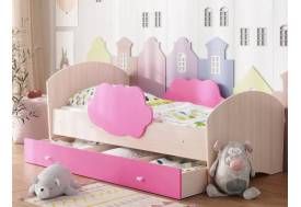 Кровать Тучка с бортиками и ящиком дуб млечный с розовым
