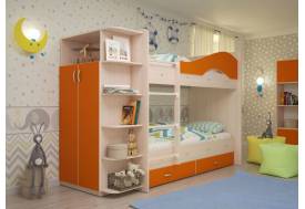 Двухъярусная кровать со шкафом Мая щиты оранжевый
