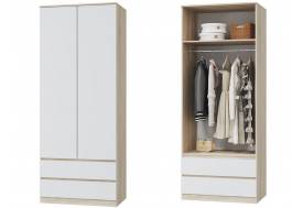 Шкаф для одежды 2х дверный с ящиками Лори дуб сонома, белый