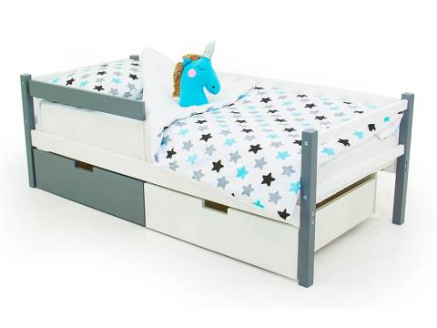 Кровать-тахта Svogen с ящиками и бортиком графит-белый