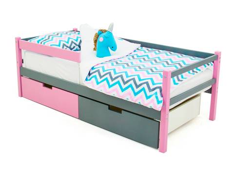 Кровать-тахта Svogen с ящиками и бортиком лаванда-графит