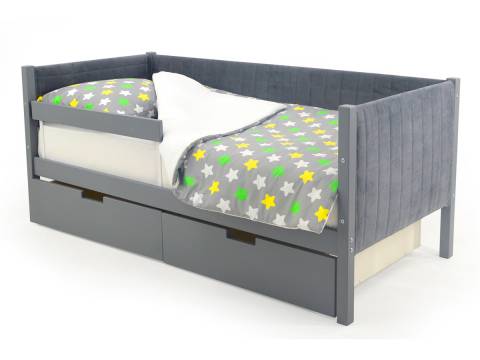 Кровать-тахта мягкая Svogen с ящиками и бортиками графит