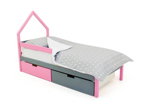 Кровать-домик мини Svogen с ящиками и бортиком лаванда-графит