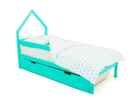 Кровать-домик мини Svogen с ящиками и бортиком мятный
