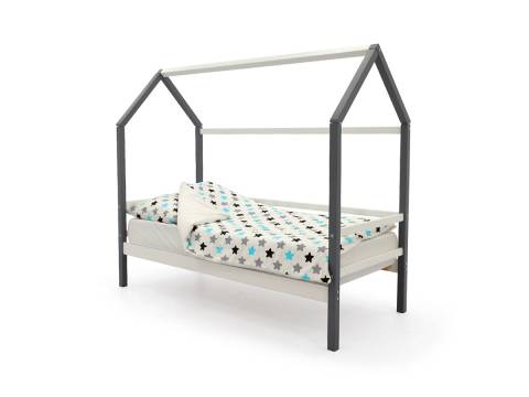 Кровать-домик Svogen с ящиками и бортиком графит-белый