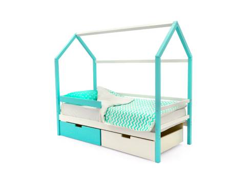 Кровать-домик Svogen с ящиками и бортиком мятно-белый