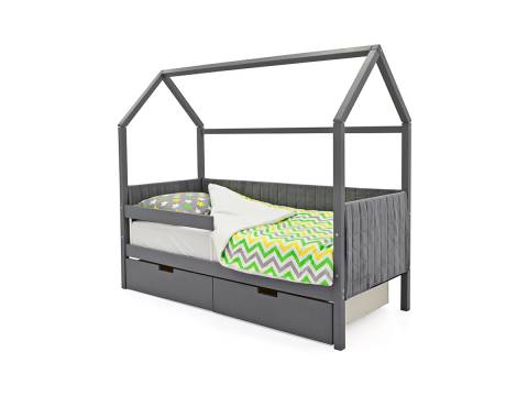 Кровать-домик мягкий Svogen с ящиками и бортиком графит
