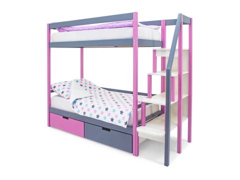 Двухъярусная кровать Svogen с ящиками лаванда-графит