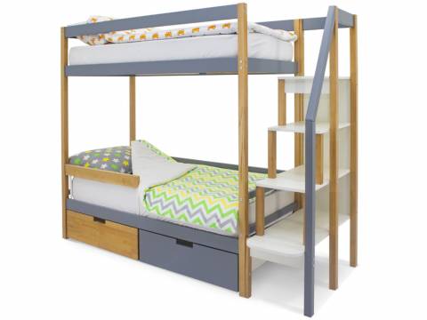 Двухъярусная кровать Svogen с ящиками и бортиком дерево-графит