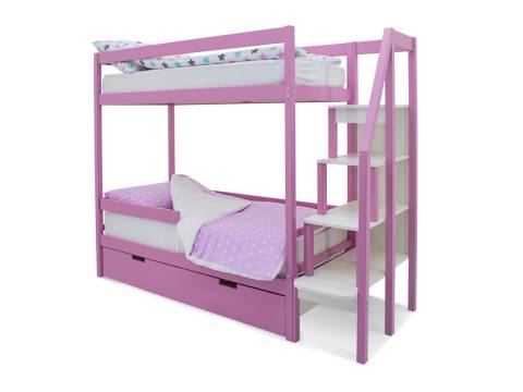 Двухъярусная кровать Svogen с ящиками и бортиком лаванда