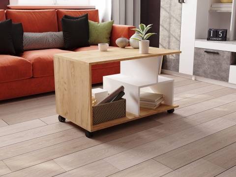 Стол журнальный СЖМ-1 дуб крафт золотой/белый