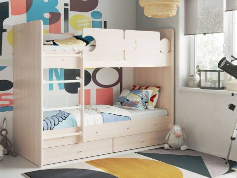 Кровать двухъярусная Тетрис латы с бортиками дуб млечный