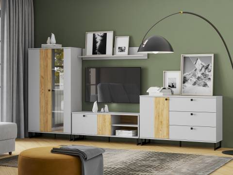 Гостиная Бруно Дуб Крафт Золотой, Серый Камень