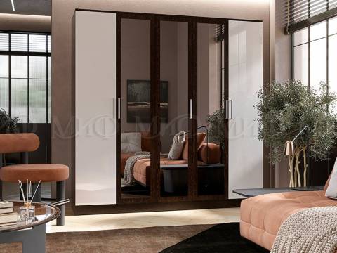 Шкаф для одежды 5-дверный Мартина Белый, венге