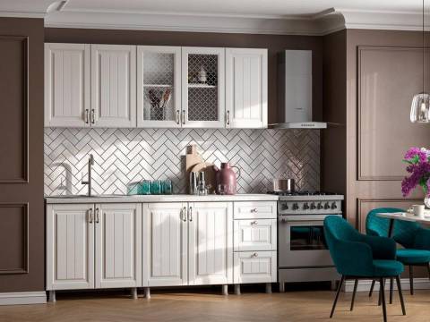 Кухонный гарнитур Прованс 2000 МДФ без столешниц Белый текстурный