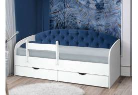 Кровать с мягкой спинкой Софа №9 синяя с бортиком 800х1900