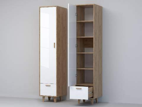 Пенал Эго П-1 дуб крафт золотой/белый глянец на ножках