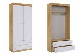 Шкаф с ящиками двухстворчатый Форсаж дуб крафт золотой/белый