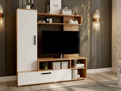 Мини-стенка Линда Дуб золото/Белый глянец