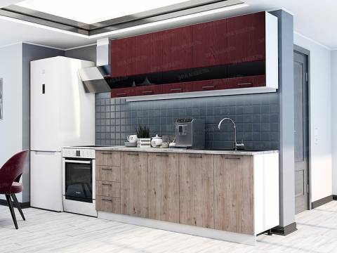 Кухонный гарнитур Астра МДФ 2000 красное дерево патина/дуб галиано