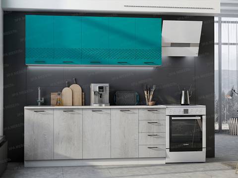 Кухонный гарнитур Лагуна МДФ 2000 морская волна софт/дуб седой