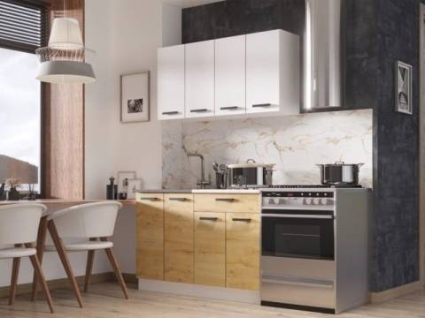 Кухонный гарнитур Хозяюшка ЛДСП 1200 белый гладкий/дуб вотан