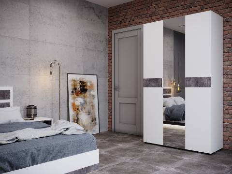 Шкаф трехдверный 1200 Лотос с зеркалом Бетон серый