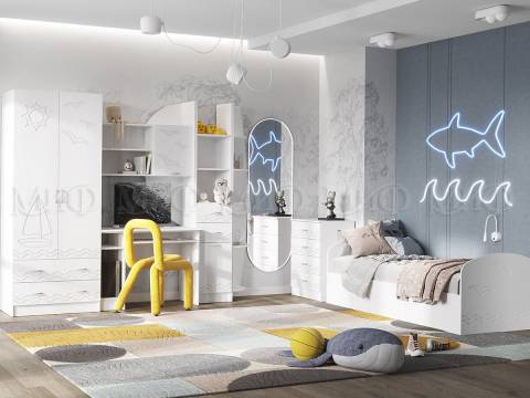 Детская Юниор-2 с рабочей зоной Шарли Белый