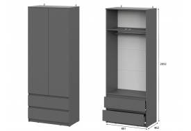 Шкаф двухстворчатый с ящиками Денвер Графит серый