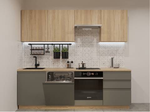 Кухонный гарнитур арт 40 Лайн Дуб сонома Обсидиан 2400 мм