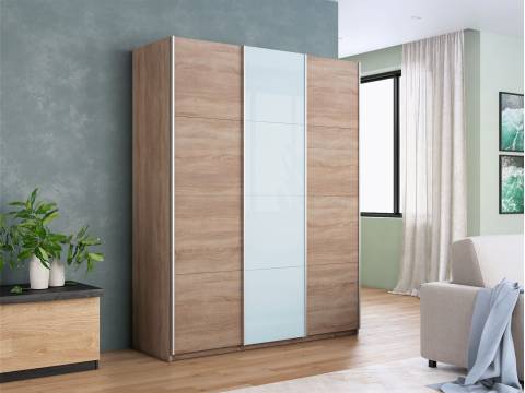 Шкаф-купе Прайм 3-х дверный 1800 ДСП/Стекло Белое/ДСП Сонома