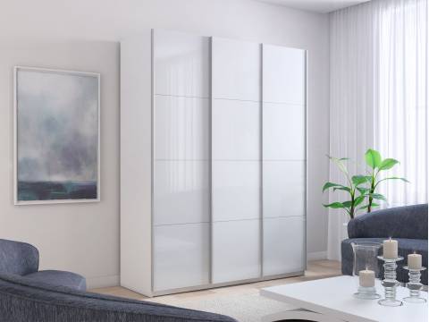 Шкаф-купе Прайм 3-х дверный 1800 два Стекла Белые/ДСП Белый Снег