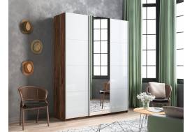 Шкаф-купе Прайм 3-х дверный 1800 два Стекла Белые/Зеркало Крафт табачный