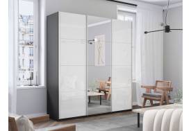 Шкаф-купе Прайм Широкий 3-х дверный два белых стекла/зеркало Серый Диамант