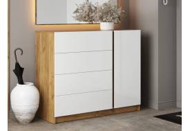 Комод КМ-001 Бостон МДФ дуб крафт золотой-глянцевая белый