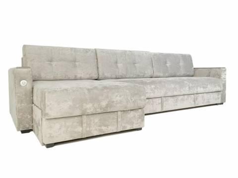 Диван угловой Тургояк c USB розеткой Светло-серый Ocean 960