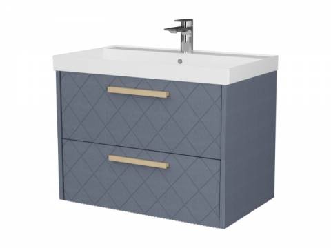 Тумба Кристалл 70 подвесная 2 ящика ручка дуб, раковина Слим 80 шато азур