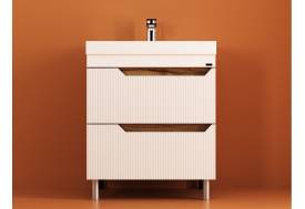 Тумба Леон Риф 100 напольная 2 ящика раковина Слим 100 солярис/белый риф