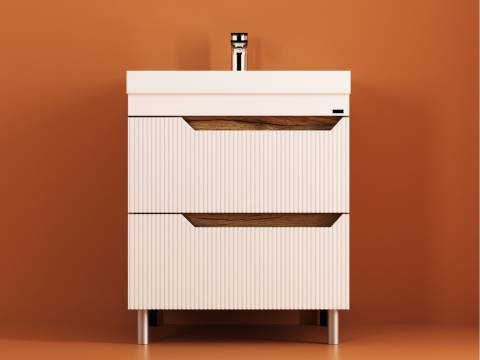 Тумба Леон Риф 100 напольная 2 ящика раковина Слим 100 солярис/белый риф