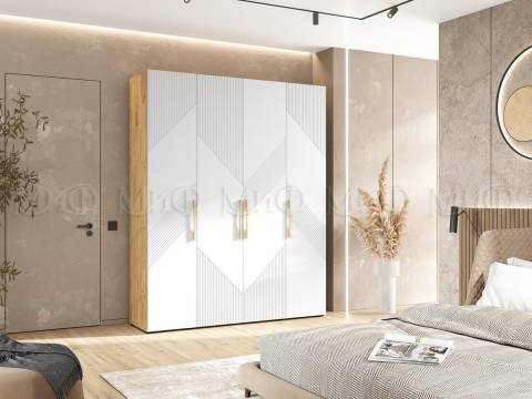 Шкаф 4-х створчатый (1800) Ирис Браш Вайт, Дуб Крафт