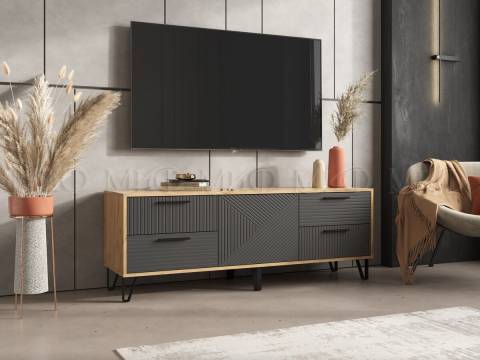 Тумба ТВ (1500) Флэш Браш Графит, Дуб Крафт