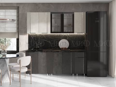 Кухня Виктория 2000 мм Камень светлый/Камень темный/Белый (Кастилло темный)