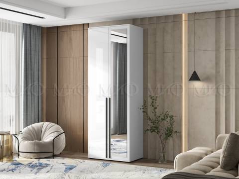 Шкаф 2-х створчатый Норд 800 с зеркалом белый глянец