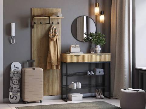 Прихожая Мебельсон К2 дуб крафт золотой/черный муар