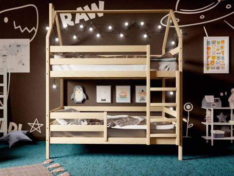 Двухъярусная кровать-домик без покраски 80х190 см