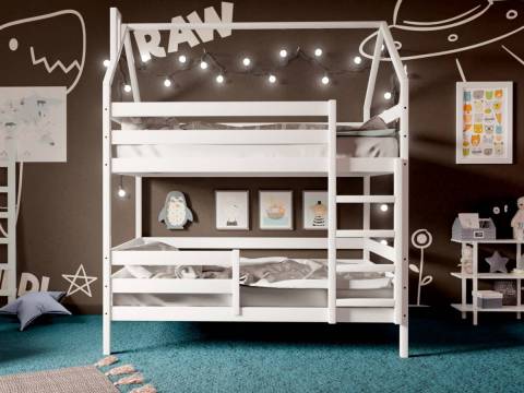 Двухъярусная кровать-домик белый 80х160 см