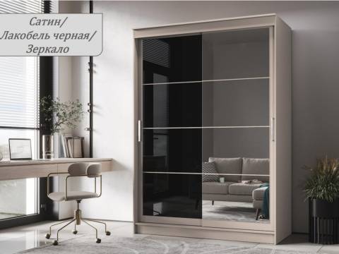 Шкаф-купе Гранд-1 1600 Сатин-двери Зеркало-Лакобель черный