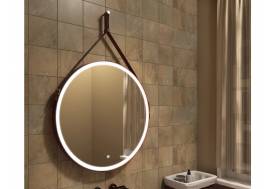 Зеркало Uperwood Round LED подсветка коричневый ремень D 65 см