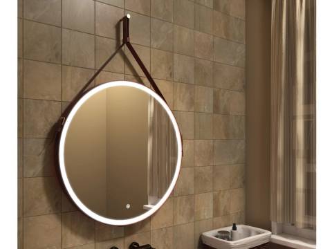 Зеркало Uperwood Round LED подсветка коричневый ремень D 80 см