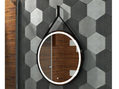 Зеркало Uperwood Round LED подсветка черный ремень D 80 см
